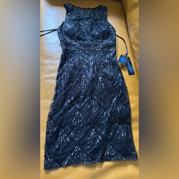 SUE WONG 2 Black Sequin embellished beaded formal cocktail evening dress - Picture 4 of 5